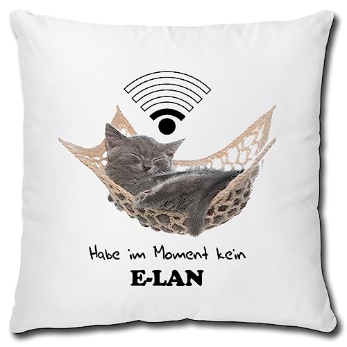 TRIOSK Kissen mit Katze Katzenmotiv Kein Elan Spruch lustig Katzen Geschenk für Katzenliebhaber Frauen Mädchen Freundin Dekokissen 40x40 von TRIOSK