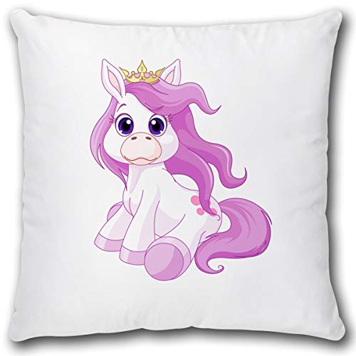 TRIOSK Kissen Prinzessin Dekokissen mit Pony Sit-in Motiv Pferde Geschenk für Mädchen Kinder Prinzessinnen Zierkissen inkl. Füllung 40x40 cm von TRIOSK