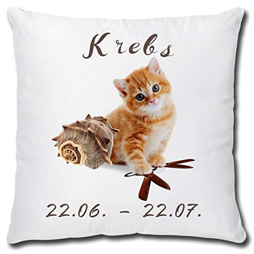 TRIOSK Kissen mit Katze Katzenmotiv Sternzeichen Krebs Spruch lustig Katzen Geschenk für Katzenliebhaber Frauen Freundin Dekokissen 40x40 von TRIOSK