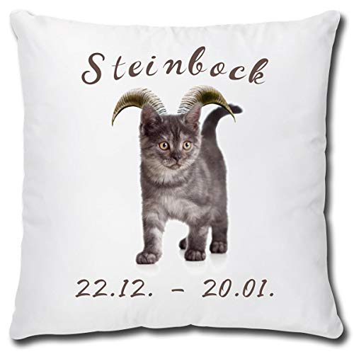 TRIOSK Kissen mit Katze Katzenmotiv Sternzeichen Steinbock Spruch lustig Katzen Geschenk für Katzenliebhaber Frauen Freundin Dekokissen 40x40 von TRIOSK