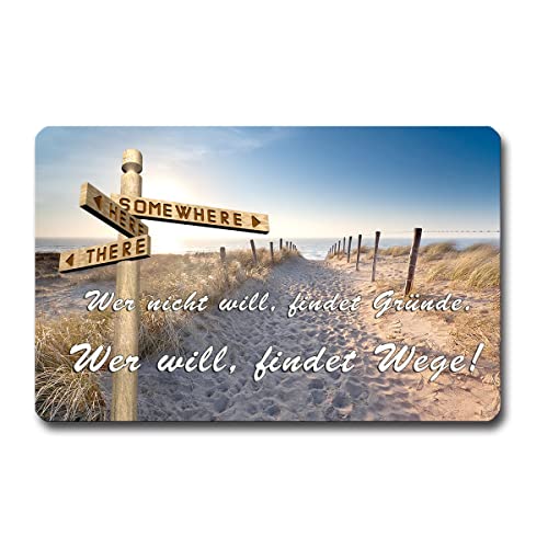 TRIOSK Kühlschrankmagnet stark Strand Meer Magnet Sprüche lustig Motivation mit Spruch Wer Will finde Wege Wegweiser Geschenk für Poesieliebhaber von TRIOSK