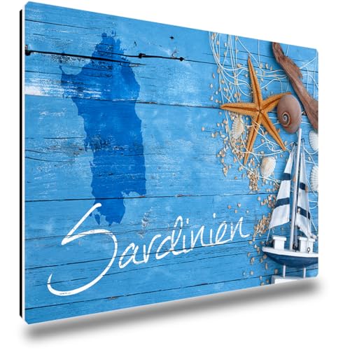 TRIOSK Kühlschrankmagnete Italien Magnet Insel Sardinien Spruch Souvenir Geschenk Mediterran für Reiselustige Frauen Männer Weltenbummler Kühlschrank stark eckig groß 85x55 mm von TRIOSK