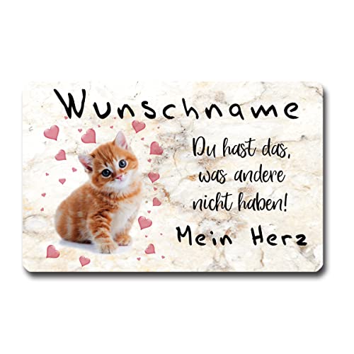 TRIOSK Kühlschrankmagnet stark Katze Magnet mit Namen personalisiert Spruch lustig Mein Herz Valentin Sprüche Geschenk für verliebte Paare von TRIOSK