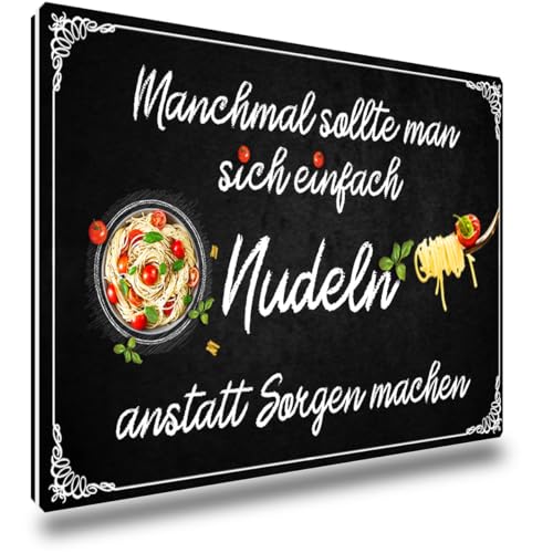 TRIOSK Kühlschrankmagnete Motivation Sprüche Magnet Nudeln Essen lustig mit Spruch Anstatt Sorgen Küchenmotiv Geschenk für Nudelliebhaber Küche Kühlschrank stark eckig groß 85x55 mm von TRIOSK