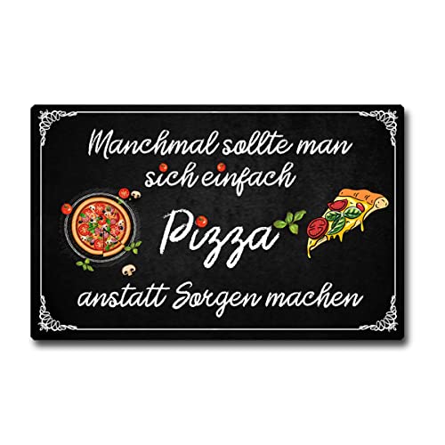 TRIOSK Kühlschrankmagnet stark Pizza Magnet Küche Sprüche lustig mit Küchenmotiv Spruch Anstatt Sorgen Machen Geschenk für Pizzaliebhaber Köche von TRIOSK