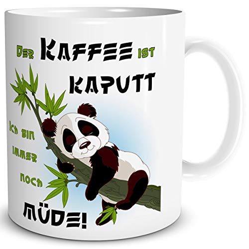TRIOSK Panda Tasse Kaffee Kaputt mit Pandabär Spruch lustig Bären Coffee Geschenk Pandaliebe für Arbeit Büro Pandaliebhaber Frauen Freundin von TRIOSK