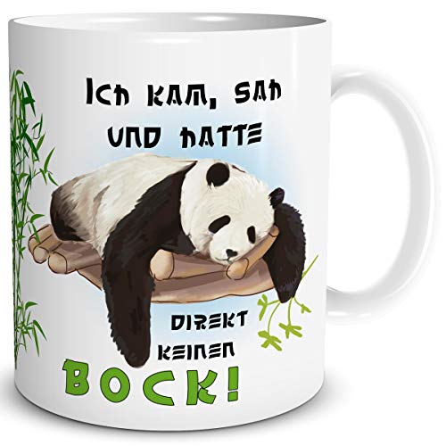 TRIOSK Panda Tasse mit Pandabär Spruch lustig Ich kam sah und hatte direkt keinen Bock Pandaliebe Geschenk für Arbeit Büro Frauen Freundin von TRIOSK