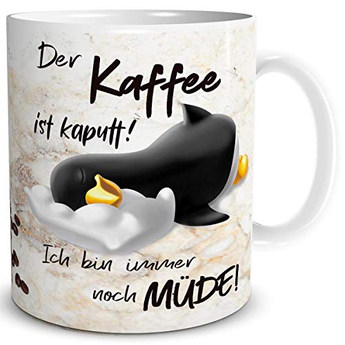 TRIOSK Pinguin Tasse Kaffee Kaputt mit Spruch lustig Coffee Geschenk für Arbeit Büro Frauen Freundin Kollegin Chef Pinguinliebhaber, Keramik 300ml von TRIOSK