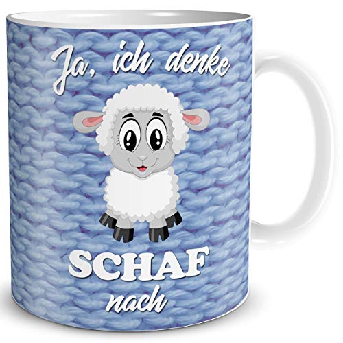 TRIOSK Schaf Tasse mit Spruch lustig Ich denke Schaf nach Schafmotiv Geschenk für Arbeit Büro Frauen Freundin Kollegin Schaffans von TRIOSK