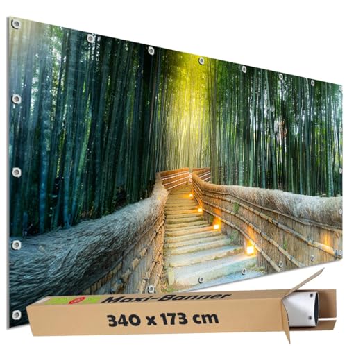 TRIOSK Sichtschutz Garten Dekoration Plane groß mit Natur Motiv Bambus Wald Bambusweg Motivbanner blickdicht für Terrasse Zaun Gartenzaun Gartenposter PVC Zaunblende 340x173 cm TRIOSK Sichtschutz Garten Dekoration Plane groß mit Natur Motiv Bambus Wald Bambusweg Motivbanner blickdicht für Terrasse Zaun Gartenzaun Gartenposter PVC Zaunblende 340x173 cm von TRIOSK