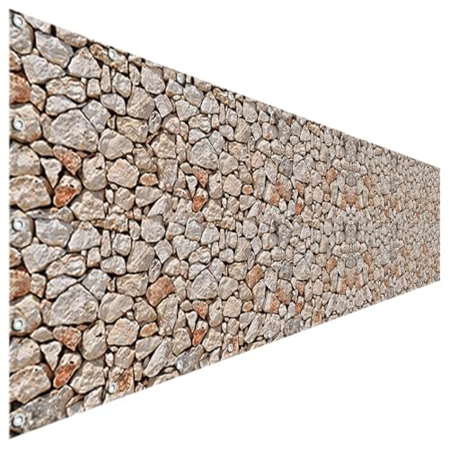 TRIOSK Sichtschutz Garten 10,00 x 2,00 m Motivplane Bruchsteinmauer von TRIOSK
