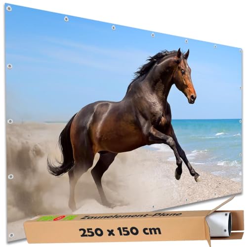 TRIOSK Sichtschutz Garten Deko Zaun Plane Blickdicht groß mit Zaunblende Motiv Meer Pferd am Strand für Balkon Terrasse Zaunelement Doppelstabmatten Gartenzaun PVC 250x150 cm TRIOSK Sichtschutz Garten Deko Zaun Plane Blickdicht groß mit Zaunblende Motiv Meer Pferd am Strand für Balkon Terrasse Zaunelement Doppelstabmatten Gartenzaun PVC 250x150 cm von TRIOSK
