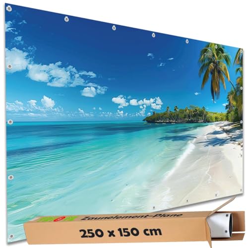 TRIOSK Sichtschutz Garten Deko Zaun Plane Blickdicht groß mit Zaunblende Motiv Strand Südsee Paradies Meer für Balkon Terrasse Zaunelement Doppelstabmatten Gartenzaun PVC 250x150 cm TRIOSK Sichtschutz Garten Deko Zaun Plane Blickdicht groß mit Zaunblende Motiv Strand Südsee Paradies Meer für Balkon Terrasse Zaunelement Doppelstabmatten Gartenzaun PVC 250x150 cm von TRIOSK