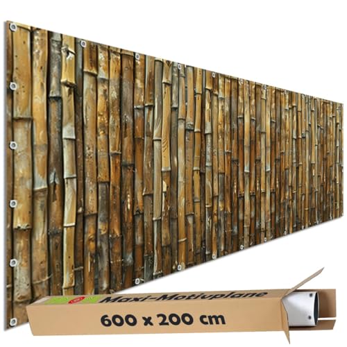 TRIOSK Sichtschutz Garten Dekoration Plane groß mit Motiv Bambus Stäbe Zaun Optik Motivbanner Blickdicht für Terrasse Gartenzaun Gartenposter PVC Zaunblende 600x200 cm Braun TRIOSK Sichtschutz Garten Dekoration Plane groß mit Motiv Bambus Stäbe Zaun Optik Motivbanner Blickdicht für Terrasse Gartenzaun Gartenposter PVC Zaunblende 600x200 cm Braun von TRIOSK