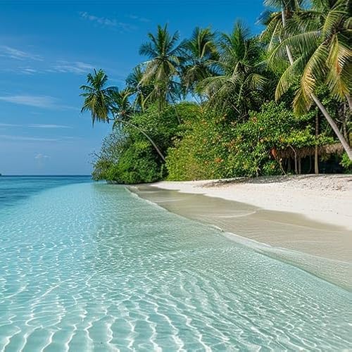 TRIOSK Sichtschutz Garten Dekoration Plane groß mit Motiv Malediven Meer Strand Beach House Motivbanner Blickdicht für Terrasse Zaun Gartenzaun Gartenposter PVC Zaunblende 600x200 cm von TRIOSK