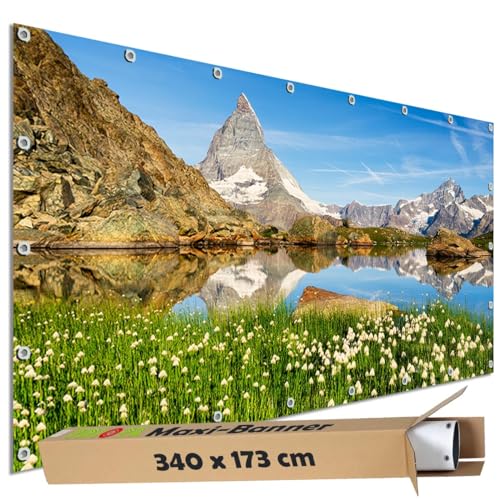 TRIOSK Sichtschutz Garten Dekoration Plane groß mit Natur Motiv Berg Matterhorn Schweiz Motivbanner Blickdicht für Terrasse Zaun Gartenzaun Gartenposter PVC Zaunblende 340x173 cm TRIOSK Sichtschutz Garten Dekoration Plane groß mit Natur Motiv Berg Matterhorn Schweiz Motivbanner Blickdicht für Terrasse Zaun Gartenzaun Gartenposter PVC Zaunblende 340x173 cm von TRIOSK