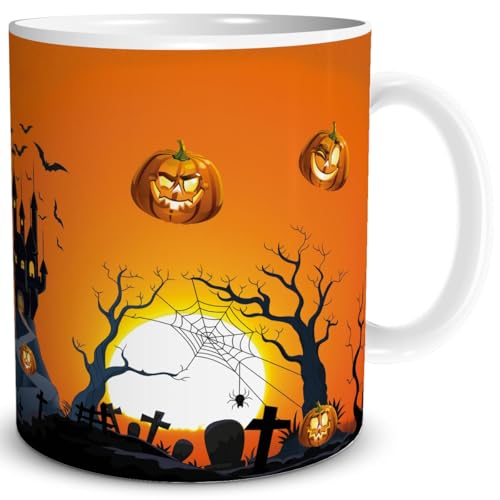 TRIOSK Tasse Halloween Kürbis Tanz gruselig lustig Smiley Gesicht Party Einladung Tisch Deko Geschenk Gruseltasse für Frauen Freundin Kinder von TRIOSK