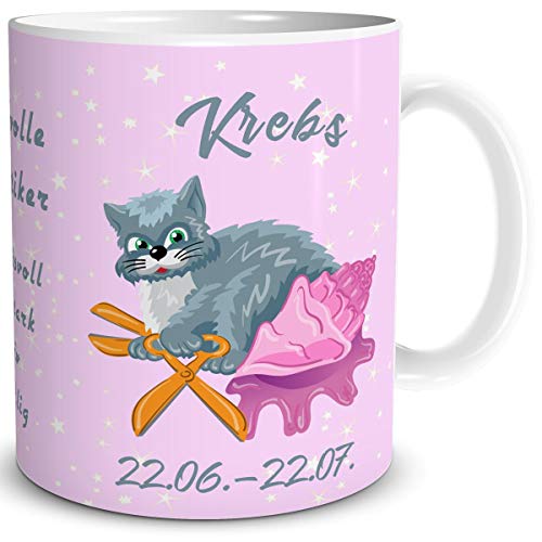 TRIOSK Tasse Katze lustig mit Spruch Sternzeichen Krebs Katzenmotiv Geschenk Geburtstagstasse für Katzenliebhaber Frauen Freundin von TRIOSK