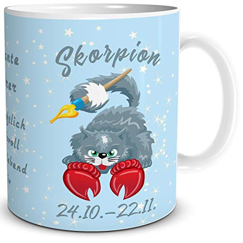TRIOSK Tasse Katze lustig mit Spruch Sternzeichen Skorpion Katzenmotiv Geschenk Geburtstagstasse für Katzenliebhaber Frauen Freundin von TRIOSK