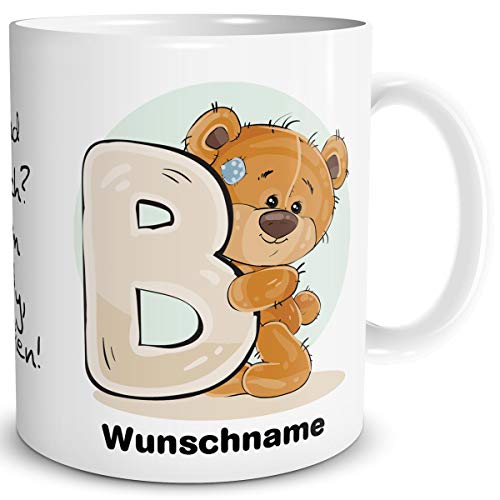 TRIOSK Tasse Bär Spruch lustig mit Namen personalisiert Bärchen Buchstabe B Teddy Bären Geschenk Bärenliebe für Frauen Freundin Büro von TRIOSK