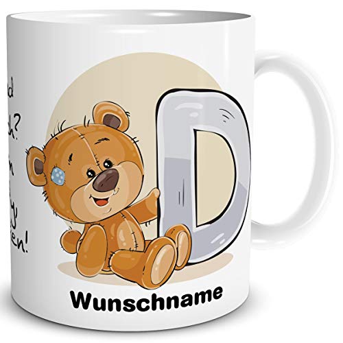TRIOSK Tasse Bär Spruch lustig mit Namen personalisiert Bärchen Buchstabe D Teddy Bären Geschenk Bärenliebe für Frauen Freundin Büro von TRIOSK