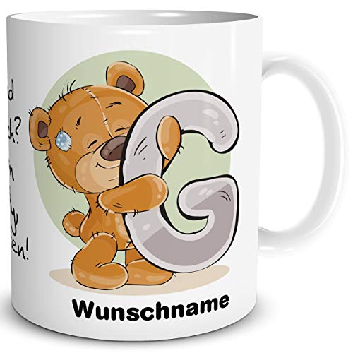 TRIOSK Tasse Bär Spruch lustig mit Namen personalisiert Bärchen Buchstabe G Teddy Bären Geschenk Bärenliebe für Frauen Freundin Büro von TRIOSK