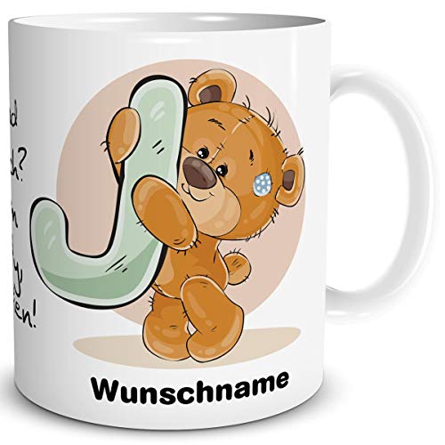 TRIOSK Tasse Bär Spruch lustig mit Namen personalisiert Bärchen Buchstabe J Teddy Bären Geschenk Bärenliebe für Frauen Freundin Büro von TRIOSK