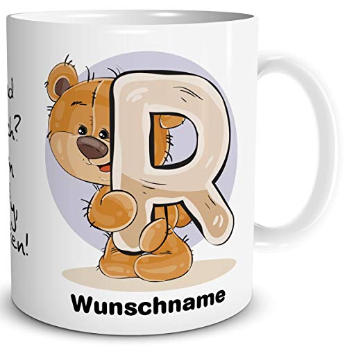 TRIOSK Tasse Bär Spruch lustig mit Namen personalisiert Bärchen Buchstabe R Teddy Bären Geschenk Bärenliebe für Frauen Freundin Büro von TRIOSK