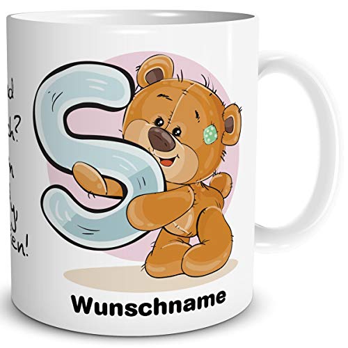 TRIOSK Tasse Bär Spruch lustig mit Namen personalisiert Bärchen Buchstabe S Teddy Bären Geschenk Bärenliebe für Frauen Freundin Büro von TRIOSK