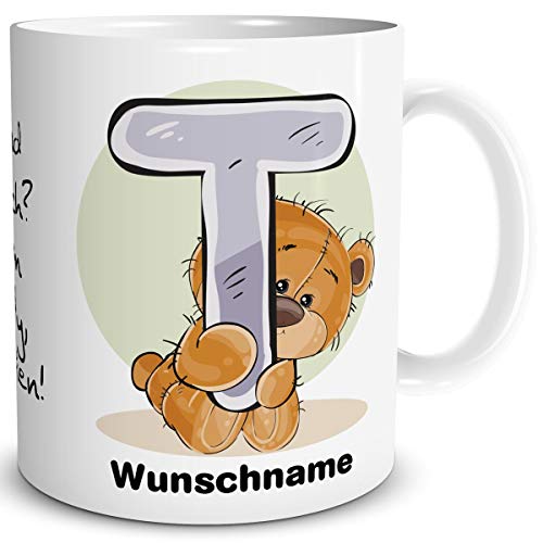 TRIOSK Tasse Bär Spruch lustig mit Namen personalisiert Bärchen Buchstabe T Teddy Bären Geschenk Bärenliebe für Frauen Freundin Büro von TRIOSK