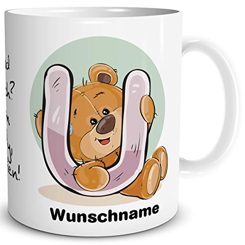 TRIOSK Tasse Bär Spruch lustig mit Namen personalisiert Bärchen Buchstabe U Teddy Bären Geschenk Bärenliebe für Frauen Freundin Büro von TRIOSK