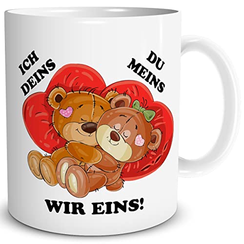 TRIOSK Tasse Bär mit Bären Spruch Ich Deins Du Meins Valentinstag Sprüche Geschenk lustig für Sie Ihn Männer Frauen verliebte Paare von TRIOSK