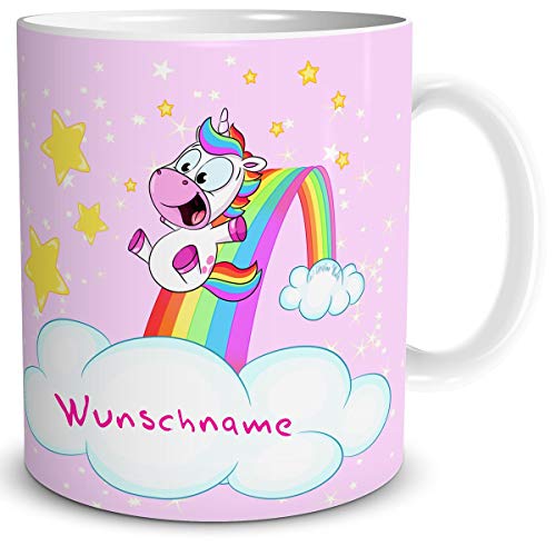 TRIOSK Tasse Einhorn mit Namen personalisiert Unicorn Rutsche lustig Geschenk für Einhornfans Frauen Freundin Kinder Geburtstag Rosa von TRIOSK