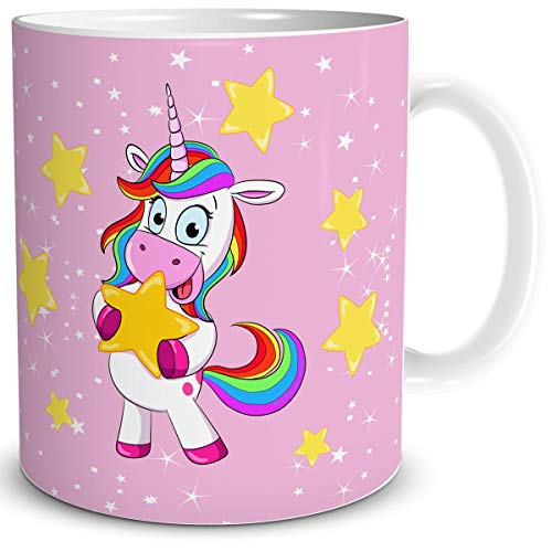 TRIOSK Tasse Einhorn lustig mit Regenbogen Unicorn Lady Star Geschenk für Einhornfans Frauen Freundin Mädchen Kinder Geburtstag Rosa von TRIOSK