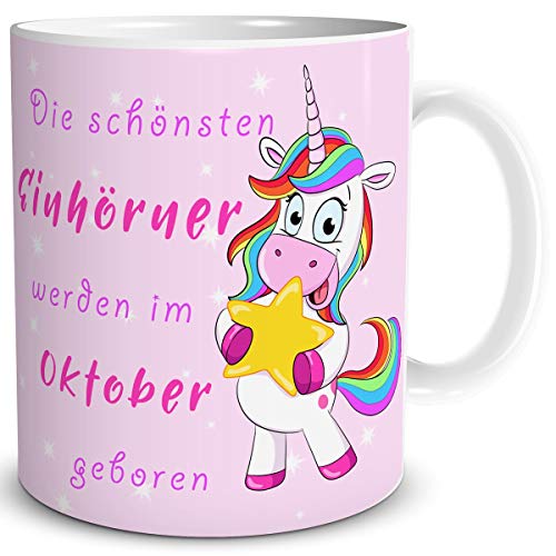 TRIOSK Tasse Einhorn lustig mit Spruch Die schönsten Einhörner werden im Oktober geboren Geschenk für Mädchen Frauen Freundin Geburtstag von TRIOSK