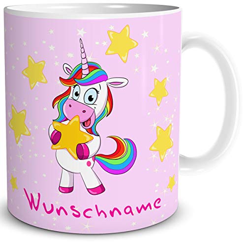 TRIOSK Tasse Einhorn mit Namen personalisiert Unicorn Lady Star lustig Geschenk für Einhornfans Frauen Freundin Mädchen Geburtstag Rosa von TRIOSK