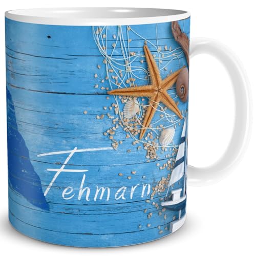TRIOSK Tasse Fehmarn Ostsee Insel Souvenir Geschenk Maritim für Reiselustige Ostseeliebhaber Frauen Männer Büro Kollegen, Keramik 300ml von TRIOSK