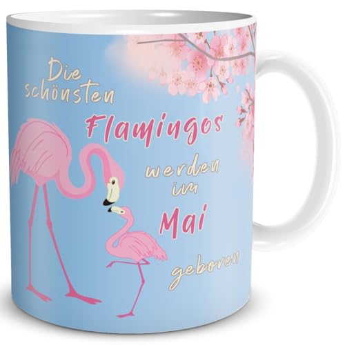 TRIOSK Geburtstag Tasse Die schönsten Flamingos werden im Mai geboren Flamingo Geschenk lustig mit Spruch für Frauen Freundin, Keramik 300ml von TRIOSK