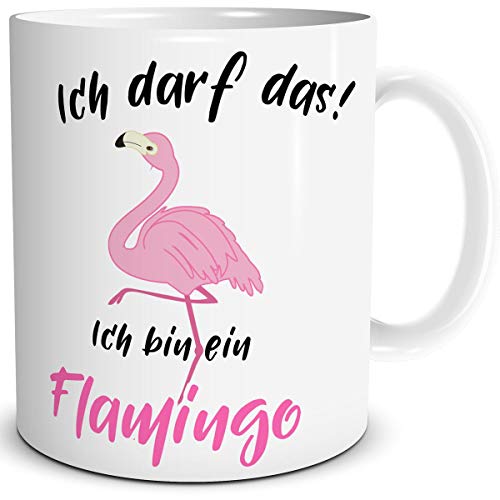 TRIOSK Tasse Flamingo mit Spruch lustig Ich darf das Flamingomotiv Geschenk für Frauen Freundin Mädchen Geburtstag Pink von TRIOSK
