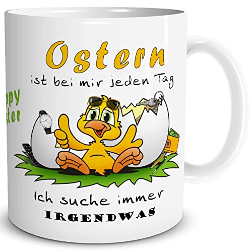 TRIOSK Tasse Oster Küken mit Spruch lustig Bei mir ist jeden Tag Frohe Ostern Ostergeschenke Ostertassen Sprüche Geschenk für Frauen Männer, Keramik 300ml von TRIOSK