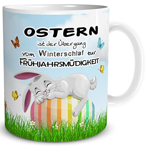 TRIOSK Tasse Hase Frohe Ostern Ostergeschenke Erwachsene mit Spruch lustig Oster Schlaf Ostertassen Sprüche Geschenk für Frauen Männer Kollegen, Keramik 300ml von TRIOSK