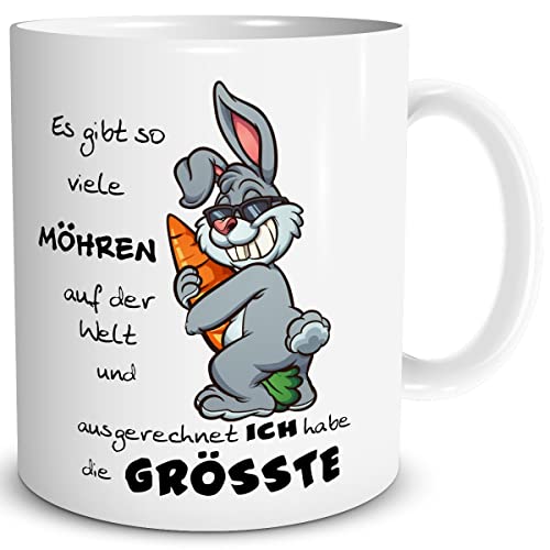 TRIOSK Tasse Hase mit Oster Hasen Spruch lustig Große Möhren Geschenk für Männer Vatertag Freunde Ostern Büro Kollegen Hasenliebhaber, Keramik 300ml von TRIOSK