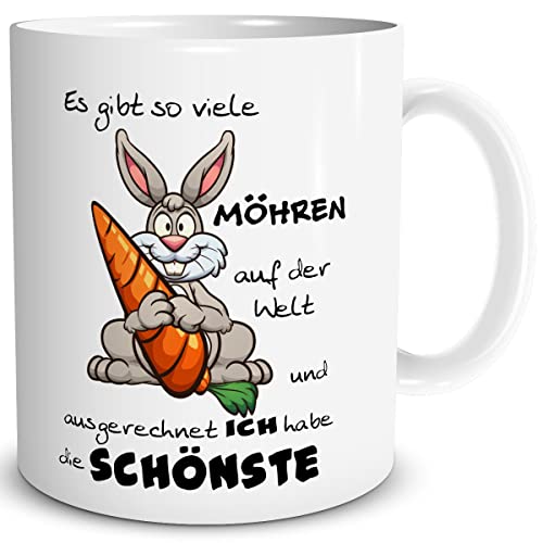 TRIOSK Tasse Hase mit Oster Hasen Spruch lustig Schöne Möhren Geschenk für Männer Vatertag Freunde Ostern Büro Kollegen Hasenliebhaber, Keramik 300ml von TRIOSK