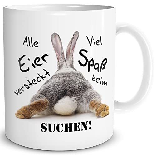 TRIOSK Tasse Hase Frohe Ostern mit Spruch Eier Suche lustig Ostergeschenke Erwachsene Ostertassen Sprüche Geschenk für Männer Frauen Kollegen, Keramik 300ml von TRIOSK