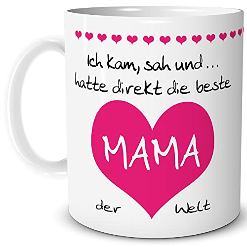 TRIOSK Tasse Herz mit Beste Mama der Welt Muttertagsgeschenk Spruch Ich kam sah und hatte Geschenk lustig für Muttertag Frauen Freundin Pink, Keramik 300ml von TRIOSK