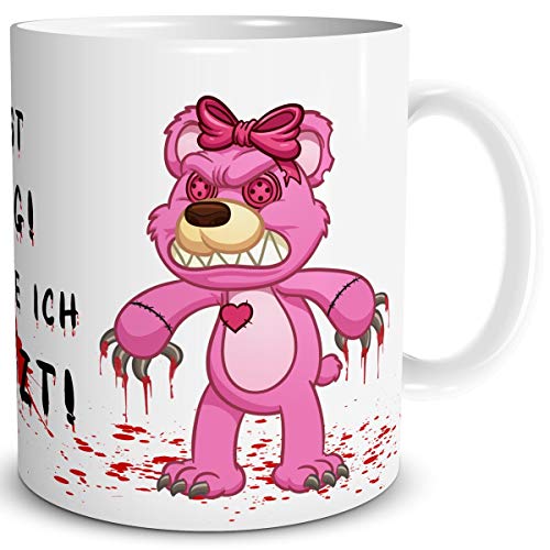 TRIOSK Tasse Horror Teddy Bär Lady mit Spruch Du bist lustig Dich töte ich zuletzt Geschenk Spaßtasse für Arbeit Büro Frauen Freundin Kollegin, Keramik 300ml von TRIOSK