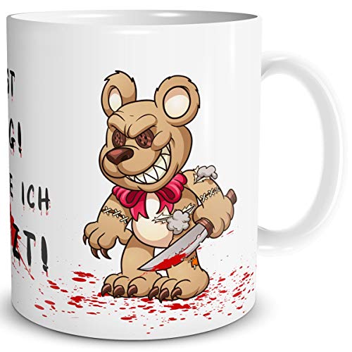 TRIOSK Tasse Horror Teddy Bär Messer mit Spruch Du bist lustig Dich töte ich zuletzt Geschenk Spaßtasse für Arbeit Büro Männer Frauen Kollegen, Keramik 300ml von TRIOSK