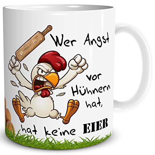 TRIOSK Hühner Tasse Nudelholz Huhn mit Spruch lustig Oster Eier Geschenk für Frauen Männer Büro Kollegen Freundin Hühnerliebhaber Ostern, Keramik 300ml von TRIOSK