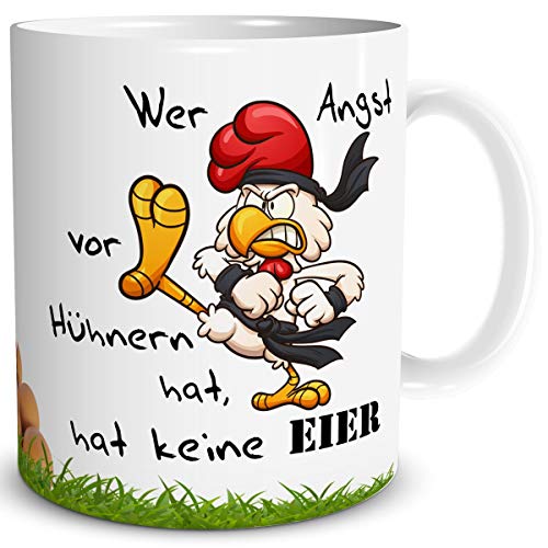 TRIOSK Tasse Karate Huhn mit Hühner Eier Spruch lustig Oster Geschenk für Männer Frauen Freundin Büro Kollegen Hühnerliebhaber Ostern, Keramik 300ml von TRIOSK