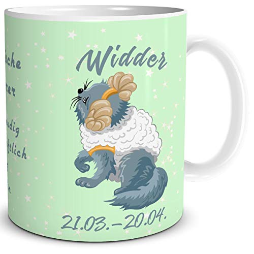 TRIOSK Tasse Katze lustig mit Spruch Sternzeichen Widder Katzenmotiv Geschenk Geburtstagstasse für Katzenliebhaber Frauen Freundin von TRIOSK